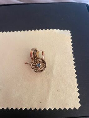 Gold-Tone Filigree Button Earrings with Blue Accent